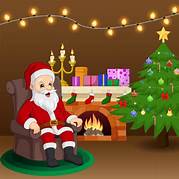 Santa Claus & Fireplace & Christmas tree